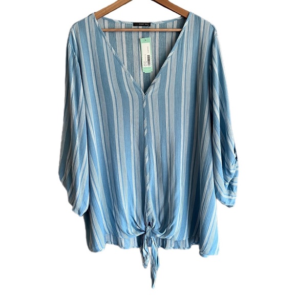 New WEST KEI Stitch Fix Romayne Tie Front Striped Top Size 2X Blue White - Picture 1 of 6